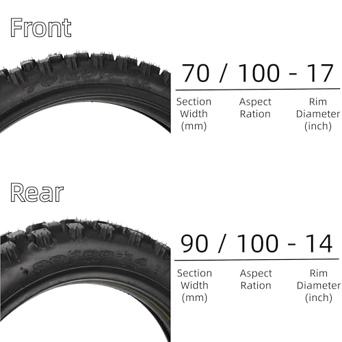 Front 70/100-17 and Rear 90/100-14 Tire and Inner Tube Sets Off Road Tires - size: 70/100-17 and 90/100-14
