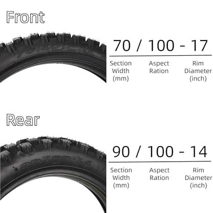 Front 70/100-17 and Rear 90/100-14 Tire and Inner Tube Sets Off Road Tires - size: 70/100-17 and 90/100-14