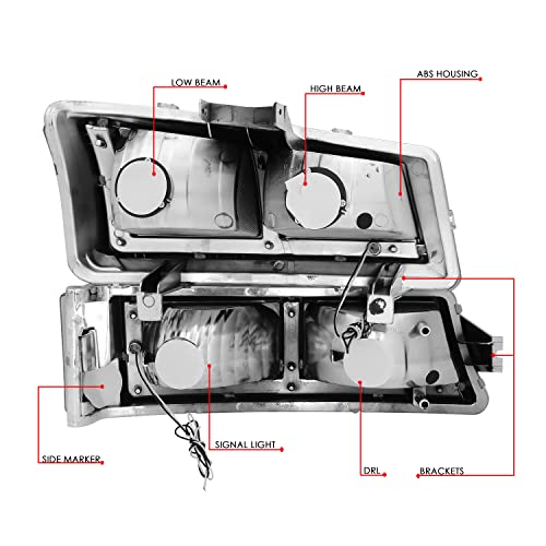 DNA MOTORING HL-LB4-CSIL03-SM-CL1 F-LED DRL Headlights Compatible with 03-06 Silverado Avalanche 1500 2500, Fit Models without Factory Cladding ONLY,Chrome/Smoked - color: Smoke / Clear