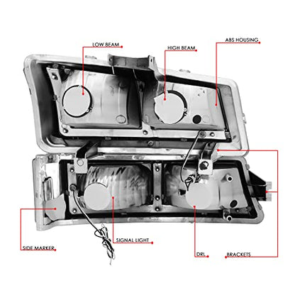 DNA MOTORING HL-LB4-CSIL03-SM-CL1 F-LED DRL Headlights Compatible with 03-06 Silverado Avalanche 1500 2500, Fit Models without Factory Cladding ONLY,Chrome/Smoked - color: Smoke / Clear