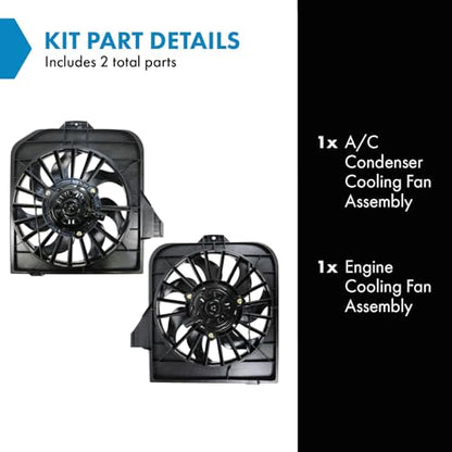 TRQ Radiator & AC Condenser Cooling Fan Left Right Pair - style: RFA80444