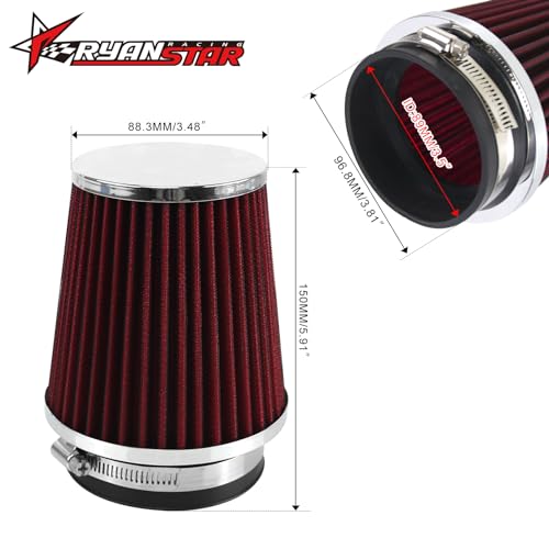 RYANSTAR RACING 3.5 Inch Dry Air Filter 89mm High Flow Clamp-On Narrow - color: red, size: 3.5" Narrow