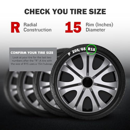 15inch Wheel Guards – (4 Pack) Hubcaps for Car Wheel Covers - color: 5082-Silver & Black-15