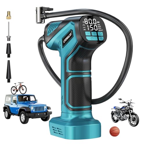 LIVOWALNY Tire Inflator Portable Air Compressor Compatible with Makita 18V Battery, 150PSI Air Pump, Cordless Tire Pump Digital Pressure Gauge, Tire Inflator for Car, Bike, Motorcycle (Tool Only) - size: 150PSI Compatible With Makita 18V Battery