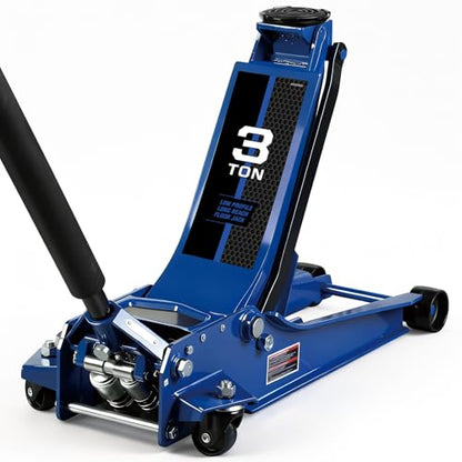 Floor Jack 3 Ton Extra Long Reach Hydraulic Low Profile Floor Jack with Dual Piston Quick Lift Pump, Home and Workshop Car Maintenance for Various Vehicles, 3 Ton (6,600 lbs) Capacity, Blue