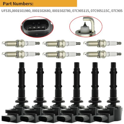 6Pcs UF535 Ignition Coils & Spark Plug Compatible with Dodge Freightliner Sprinter Mercedes-Benz C230 C250 C280 C300 C63 Cl550 Clk350 Cls500 E280 E300 E350 E400 E550 G550 G63 Gl450 Gl550 - size: UF535