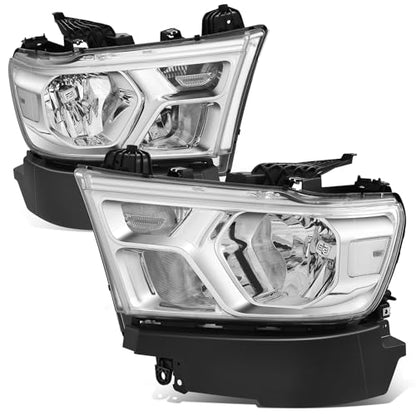 Auto Dynasty Headlights Assembly Compatible with 2019-2024 Dodge Ram 1500, Driver and Passenger Side Halogen Headlamps Replacement, GM2502329 GM2503329, Chrome Housing Clear Corner - color: Chrome Clear