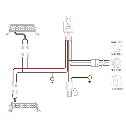 MICTUNING MIC-B1002 LED Light Bar Wiring Harness, Fuse 40A Relay On-off Waterproof Switch