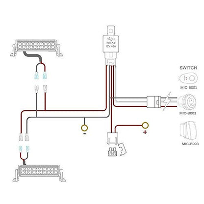 MICTUNING MIC-B1002 LED Light Bar Wiring Harness, Fuse 40A Relay On-off Waterproof Switch