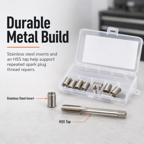 M10x1.25 Spark Plug Thread Repair Kit, 11‑Piece Tap & Inserts Set - color: M10*1.25