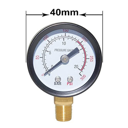 Joywayus Pressure Gauge 0 to 300 PSI Brass 1/8" Male NPT Thread Lower Mount, Multiple Function - size: 0-300PSI--1/8", style: No Glycerin Filled