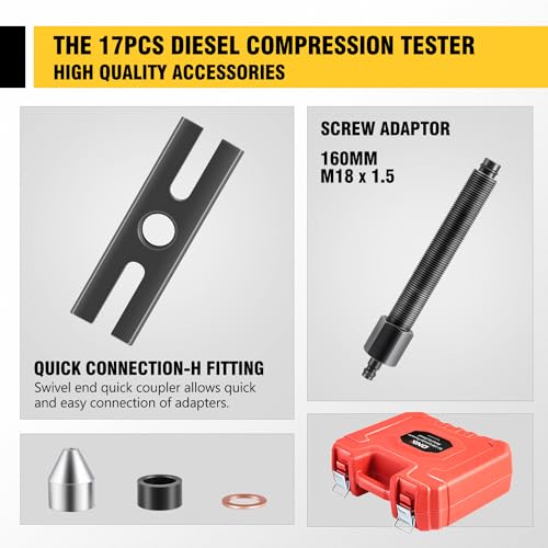 DNA Motoring TU-15B Diesel Engine Compression Gauge Tester with Gauge & Adapters, Cylinder Pressure Meter Teste Tool Kit for Trucks Cars, TOOLS-00336 - style: TU-15A Cylinder Pressure Teste