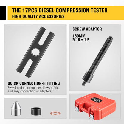 DNA Motoring TU-15B Diesel Engine Compression Gauge Tester with Gauge & Adapters, Cylinder Pressure Meter Teste Tool Kit for Trucks Cars, TOOLS-00336 - style: TU-15A Cylinder Pressure Teste