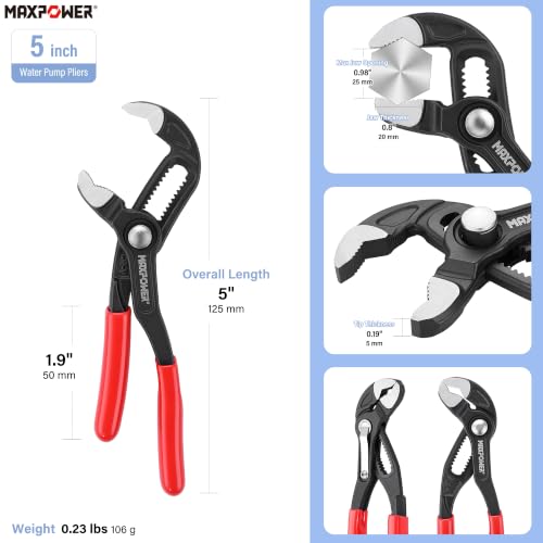 MAXPOWER 5-Inch Tongue-and-Groove Pliers, 0.98" Jaw Opens V Jaw Mini Pliers - size: 5-inch