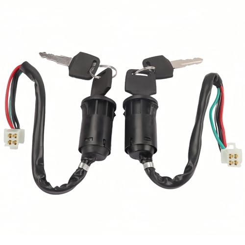 2 Pack Ignition Switch with Keys 4 Wire Pin Starter Key Switch for 50cc 70cc 90cc 110cc 125cc 150cc 200cc 250cc ATV Quad Go Kart Pit Bike Scooter TaoTao Coolster Apollo Sunl Roketa Baja Hawk Coleman