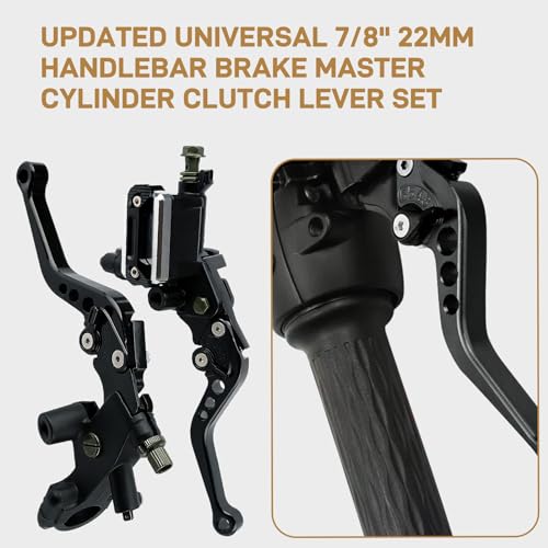 Universal Motorcycle 7/8" 22mm Handlebar Brake Master Cylinder Reservoir Adjustable Clutch and Brake Lever CNC Left & Right Set for Harley Honda Kawasaki Suzuki Yamaha (Black)