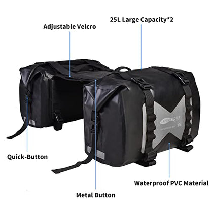 50L Waterproof Motorcycle Saddlebags and 35L Waterproof Backpack for Men and Women - Heavy Duty Roll-Top Floating Dry Bag Backpack for Kayaking, Boating