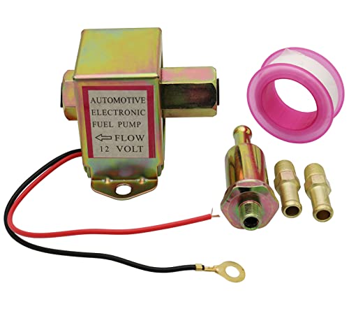 12v 4.5-7PSI Universal Heavy Duty Gas Diesel In-Line In-Tank Electric Fuel Pump EP014 With Installation Kit For Metal Solid Petro Gasoline or Diesel Engine Motorcycle Carburetor Lawn Mower Trucks