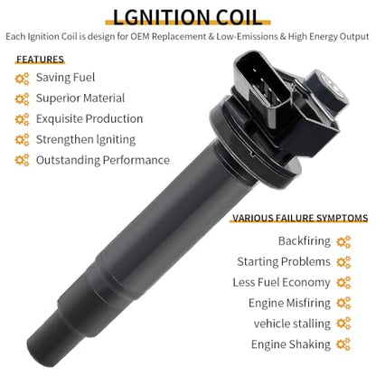 UF267 Ignition Coil Pack & 4504 Spark Plugs Compatible with Toyota Camry V6 3.0L 2006-2002, Avalon Sienna Solara Highlander, Lexus ES300 RX300 1999-2003, Lexus ES330 RX330 RX400h 3.3L V6#C1175 - size: UF267