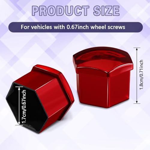 20PCS Car Wheel Lug Nut Covers, Hexagonal Plastic Dustproof Wheel Nut Rim Cover, 17mm Wheel Nut Covers with Removal Tool, Rust-Resistant Car Lugnut Caps for Most Vehicles (Red/17MM) - color: Red/17MM
