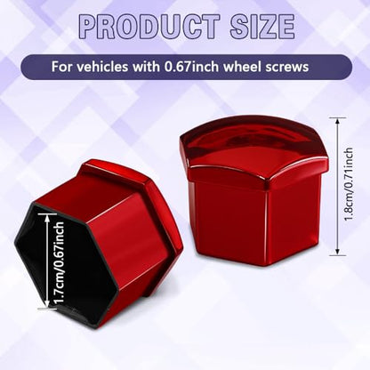 20PCS Car Wheel Lug Nut Covers, Hexagonal Plastic Dustproof Wheel Nut Rim Cover, 17mm Wheel Nut Covers with Removal Tool, Rust-Resistant Car Lugnut Caps for Most Vehicles (Red/17MM) - color: Red/17MM
