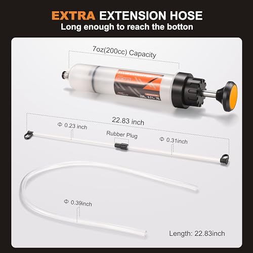 FOUR UNCLES Fluid Transfer Syringe with Flexible Hose for Oil Service - size: 200cc(58cm hose)