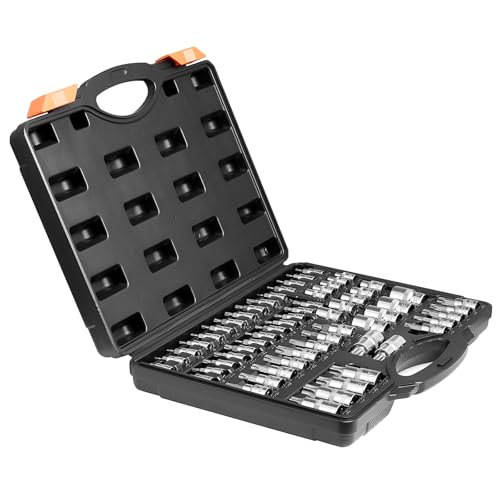 VEVOR Torx Bit Socket and External Torx Socket Set, 60-Piece T6-T70, TT6-TT70, TP8-TP60, E4-E24, S2 Alloy Steel and Cr-V Steel, 1/4 in, 3/8 in, and 1/2 in Drives, with Enhanced Storage Case, Hand Use - size: 60 PCS