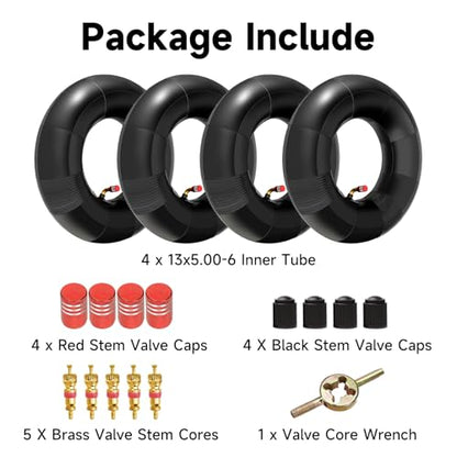FVRITO 13x5.00-6 13x5x6 Inner Tube Heavy Duty Replacement Compatible with Razor Dirt Quad Versions 1-18 Go Kart ATV Lawn Mower Snow Blower Yard Tractor Hand Truck Wagon Pressure Washer Air Compressor - size: 13x5.00-6(4 Pack,Bent Valve）