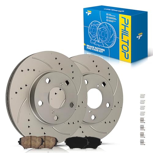 PHILTOP Front Brakes and Rotors for Toyota RAV4 2001-2005, Drilled and Slotted Vented Rotors and Brake Pads Kit (10.83inch, 275MM) - size: Toyota RAV4 2001-2005 - Front 31295-275mm