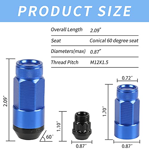 20PCS Closed End Lug Nuts M12X1.5 Wheel Rims Lug Nuts +Socket (Bule) - color: Blue
