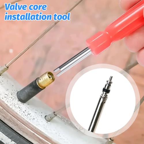 Bittwee 34PCS Tire Valve Stem Removal Tool Kit, 4 Way & Single and Dual Head Tyre Valve Core Remover Installer with 21 Core & 10 Cap, Tire Stem Repair Tool for Motorcycle Bicycle