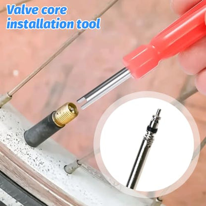 Bittwee 34PCS Tire Valve Stem Removal Tool Kit, 4 Way & Single and Dual Head Tyre Valve Core Remover Installer with 21 Core & 10 Cap, Tire Stem Repair Tool for Motorcycle Bicycle