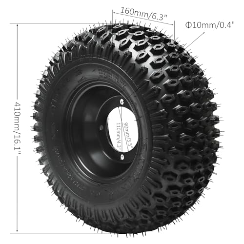 2PCS 16x8-7 ATV UTV Go Kart Tires and 7" Wheels 4 Lug Rims with 24T Spline Rear Axle Wheel Hubs, 200/55-7 16x8.00-7 Tubeless All Terrain Tires for Quad Bike Mini Bike Lawn Mower Yard Tractor Trike
