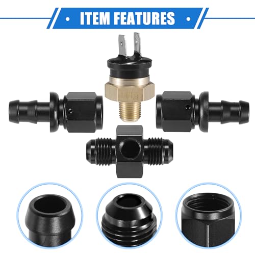 Coolant Hose Thermostat Switch Kit, 6AN 170'F on - 155'F Off Transmission Cooler Sensor Fan Oil Cooler Radiator Electric Switch Fitting Universal for Car Truck Metal Black - size: 170'F on - 155'F