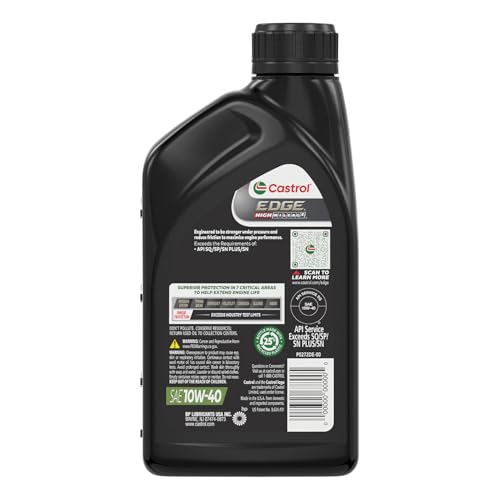 Castrol EDGE High Mileage 10W-40 Advanced Full Synthetic Motor Oil, 1 Quart - size: 1 Quart