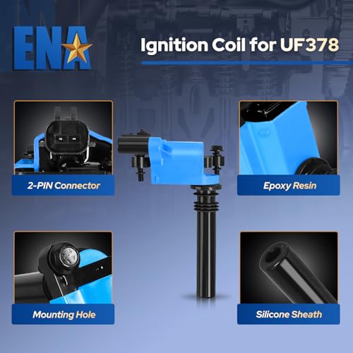 ENA Set of 8 Blue Ignition Coil Pack with 16 Spark Plug and Blue Wire Set Compatible with Chrysler Dodge Jeep Ram 1500 2500 3500 Magnum Grand Cherokee 300 5.7L V8 2003 2004 2005 Replacement for UF378