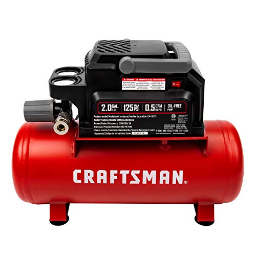 Craftsman 2 Gallon Portable Air Compressor, Oil-Free 125 PSI Hot Dog