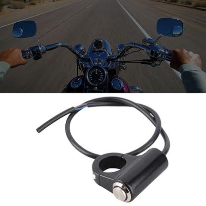 Handlebar ON/Off Switch, DC 10-12V to AC 220V Motorcycle 7/8” Start Button Weatherproof Aluminum Handlebar Light Switch (A Style Self Reset Button)