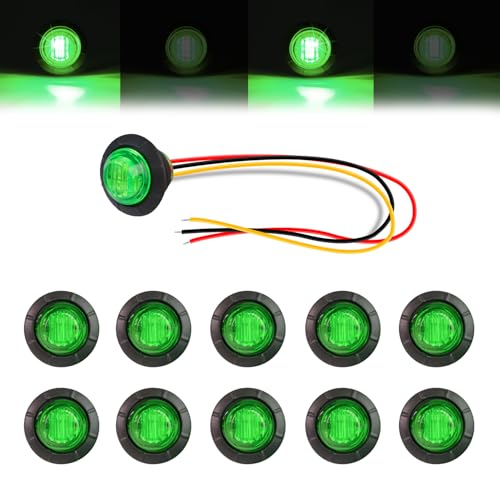 TMH 10 Pcs Strobe + Marker Lights 3/4 Inch Green LED Mini Round Bullet Light, Dual Function Steady & Flash 12V DC Flush Mount with Grommet for Truck, Trailer, RV, ATV, Van - color: Green 10 Pcs, size: Pack of 10