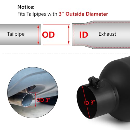 A-KARCK Exhaust Tip 3" Inlet to 6" Outlet, 15" Overall Length Black Coating Bolt On Exhaust Tailpipe Tip Protect Tailpipe - size: 3" Inlet 6" Outlet 15" Long, style: BLACK