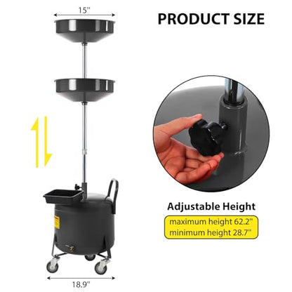 Garvee 8 Gallon Waste Oil Drain Tank, Portable Oil Drain Container, Air Operated Drainer, Fluid Fuel Transfer Drainage, Adjustable Funnel Height with Wheel &15'' Premium Bowl and a Toolbox - size: 8 Gallon-Black