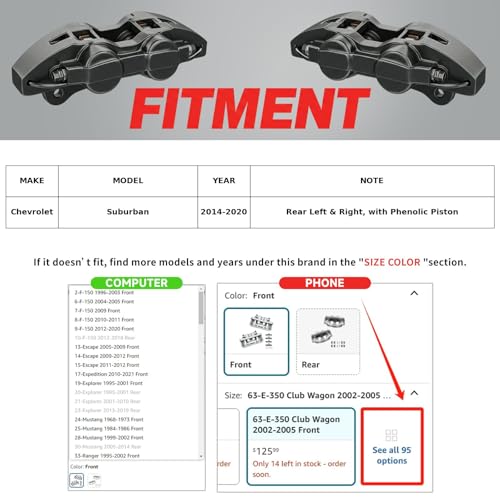 MOTOREVO Rear Brake Caliper Compatible with Chevy Suburban 2015-2020 - color: Rear, size: 52-Suburban 2015-2020 Rear