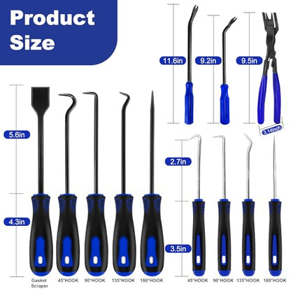 17Pcs Hook and Pick Tool Set with Scraper Auto Clip Removal Plier Fastener Remover Rivets Puller Mechanic Car Trim Removal Tool Kit Gasket Telescoping Magnetic Pickup Hand Automotive Tools(Blue) - color: Blue- 17 Pcs Auto Pick and Hook Set