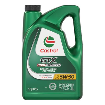 Castrol GTX High Mileage 5W-30 Synthetic Blend Motor Oil, 5 Qt, Pack of 3 - size: 5 Quarts, Pack of 3