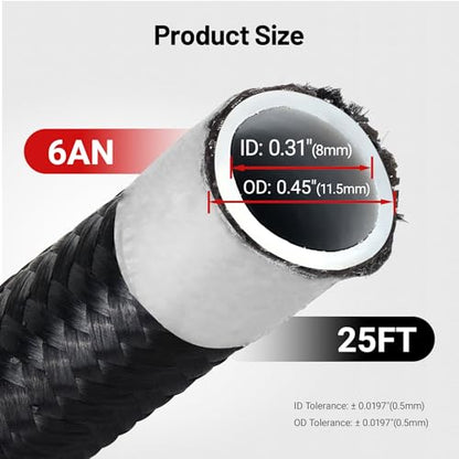 EVIL ENERGY LS Swap 58PSI Fuel Filter Regulator with 6AN 25FT PTFE EFI Fuel Hose Line Kit Black