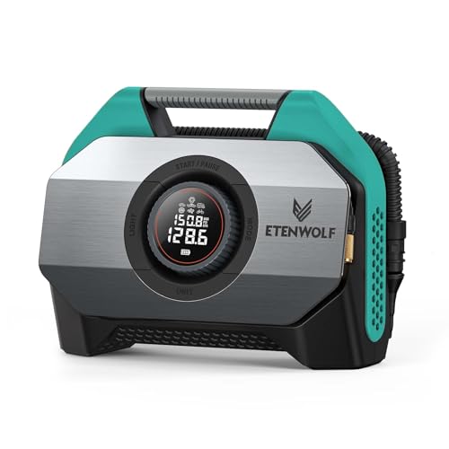 ETENWOLF VORTEX S6 Tire Inflator Portable Air Compressor, Cordless Air Pump - color: Dark Cyan, size: 19200 Mah
