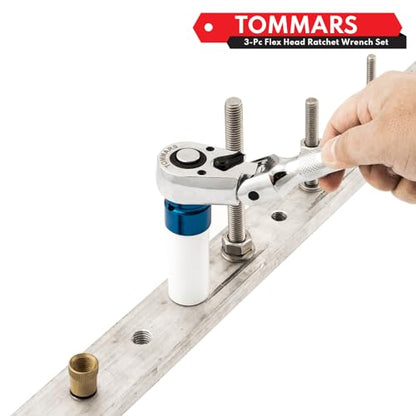 TOMMARS Flex Head Ratchet Set, 1/4", 3/8", 1/2" Drive Socket Wrench Kit - size: 1/4", 3/8", 1/2" Drive, style: Flex Head Standard Ratchet Set