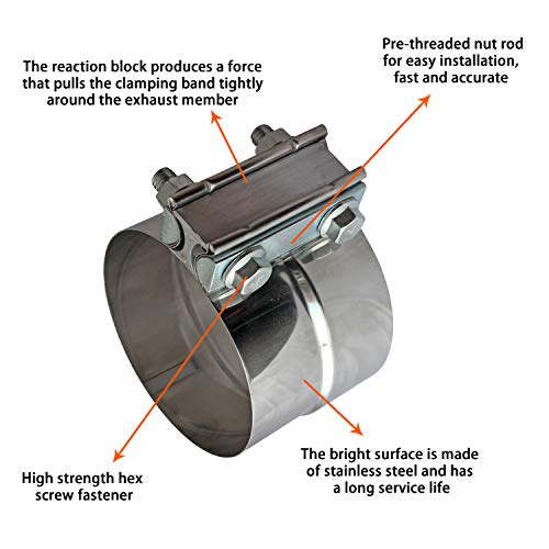 4" Inch Exhaust Clamps Stainless Steel Muffler Band Clamp for 4" Inner Diameter to 4.5" Outer Diameter Turbo Downpipe Tip Exhaust Pipes Connection (2 Pack) - size: 4IN 2PCS Lap Joint Clamps