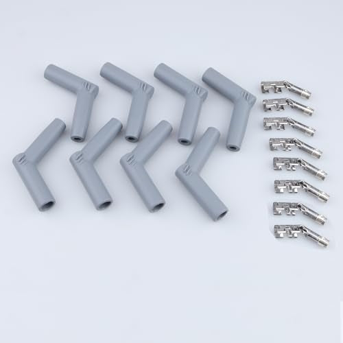 AC PERFORMANCE 45도 교체용 스파크 플러그 와이어 실리콘 부트 및 터미널 키트, 7mm-8.5mm 와이어용, 8개 팩 - color: 회색., size: 45 Degree
