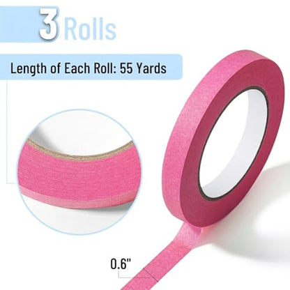 Mr. Pen- Pink Masking Tape, 0.6 Inch Wide, 3 Rolls, 3 x 55 Yards, Pink - color: Pink